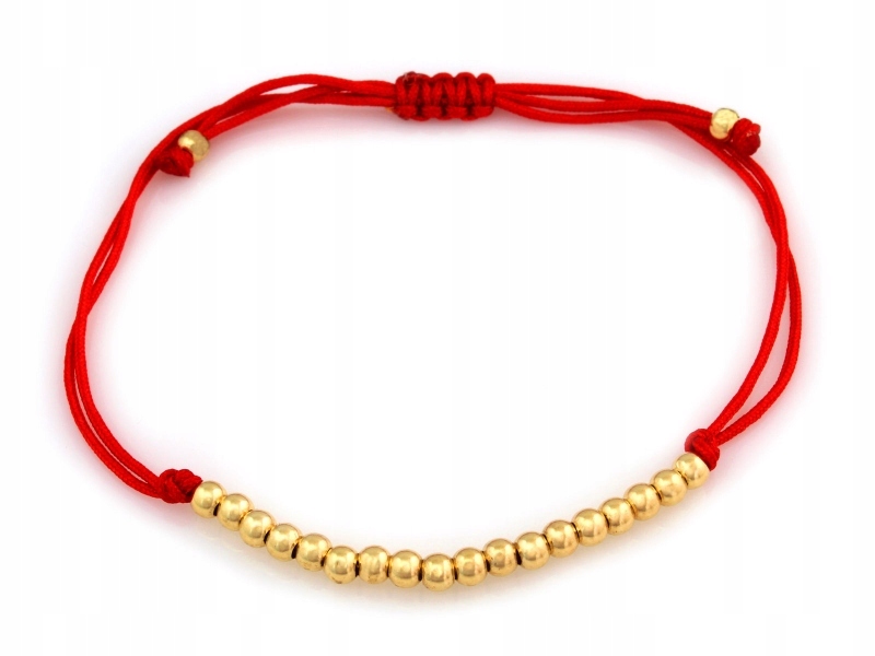 Provázkový náramek 585 žluté zlato kuličky na červené šňůře s regulací