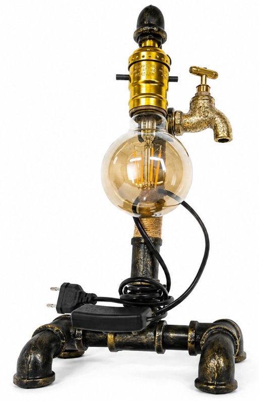 Stolní lampa Industrial Loft Steampunk z hydraulických trubek 35 cm