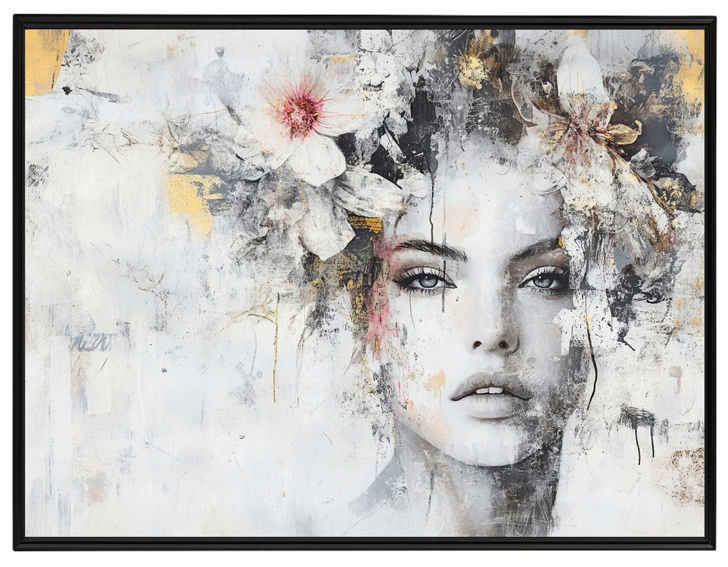Plakát Rámeček Aluminium Žena Portrét Květiny Vintage Retro Shabby 80x60