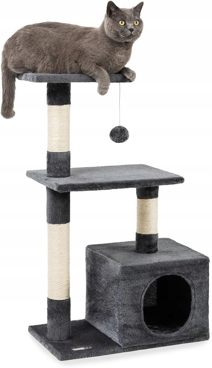Levně Lionto Dibea KB00252 Škrabadlo Pro Kočky S Domečkem Budka Sisal Šedá Tmavá 85 CM