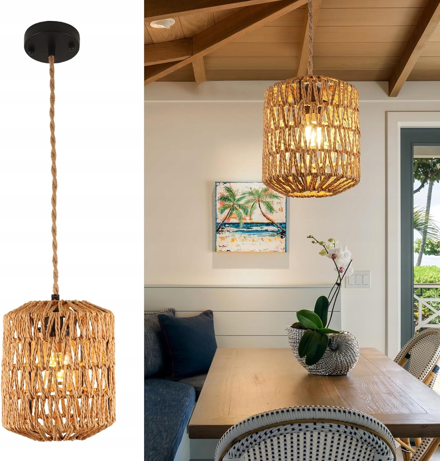 Závěsná lampa Goeco Vintage lustr, boho závěsná lampa, E27
