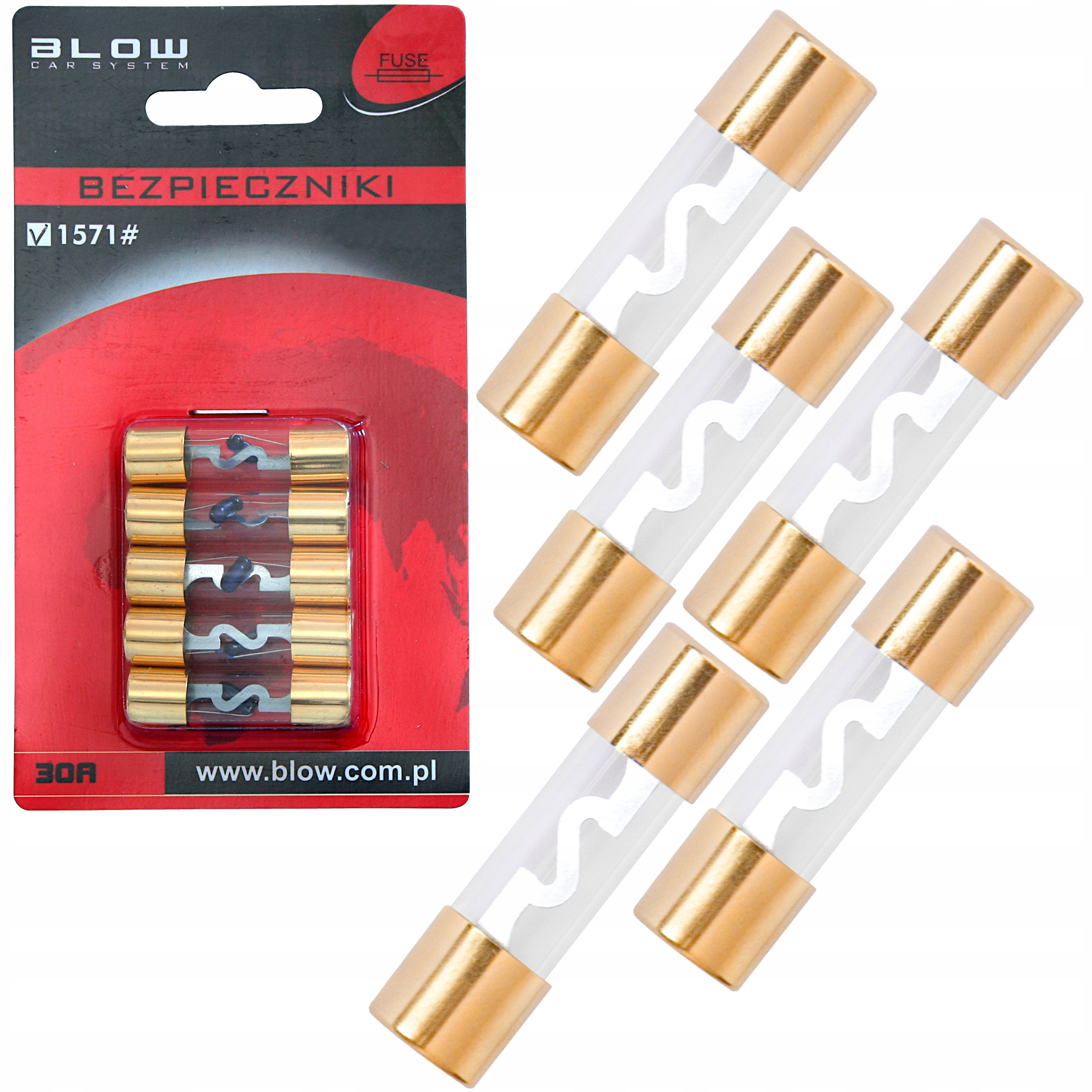 

Bezpieczniki samochodowe szklane 30A 5SZT 10x38mm