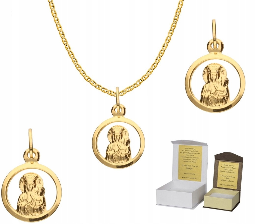 Zlatý řetízek pr. 585 medailonek Matka Boží 45 cm Dedikace GZ1MZ2