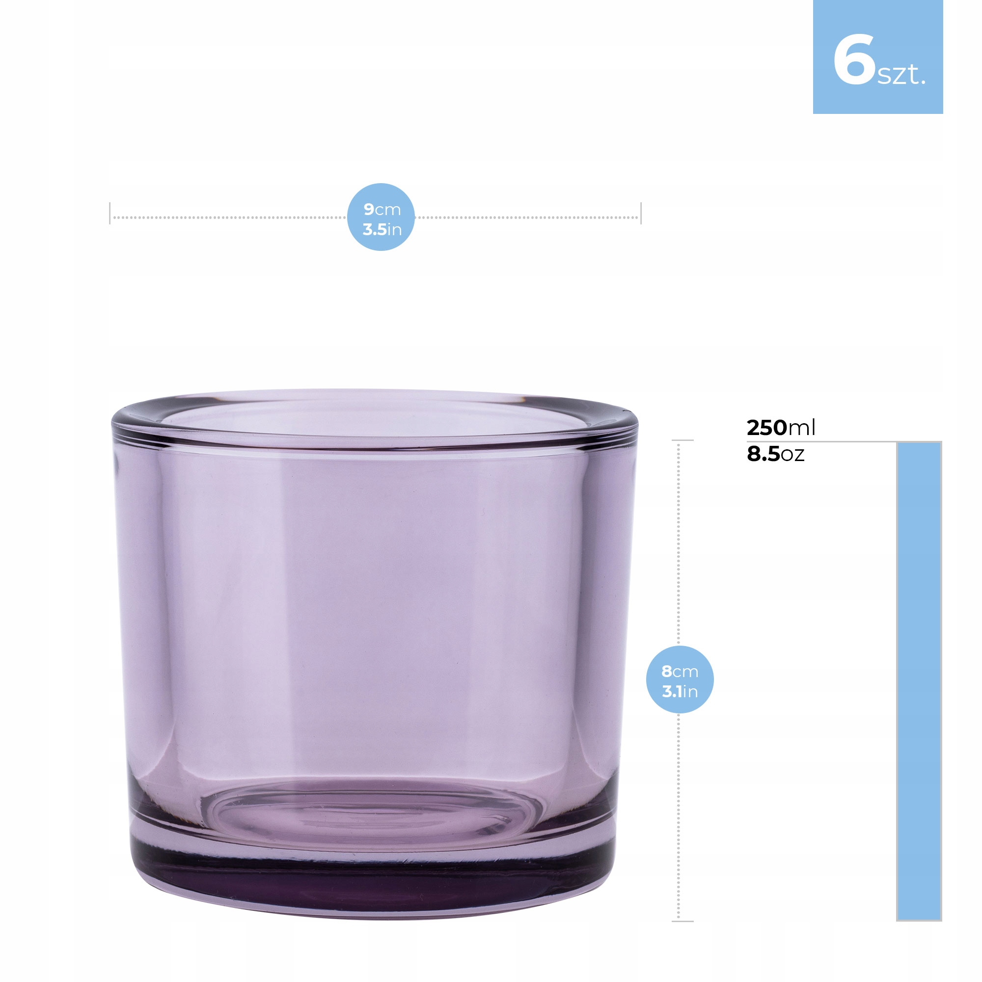 ZESTAW POJEMNIKÓW Cylindrów na Tealighty ZALEW ŚWIEC 6 szt. FIOLETOWE Kolor zielony