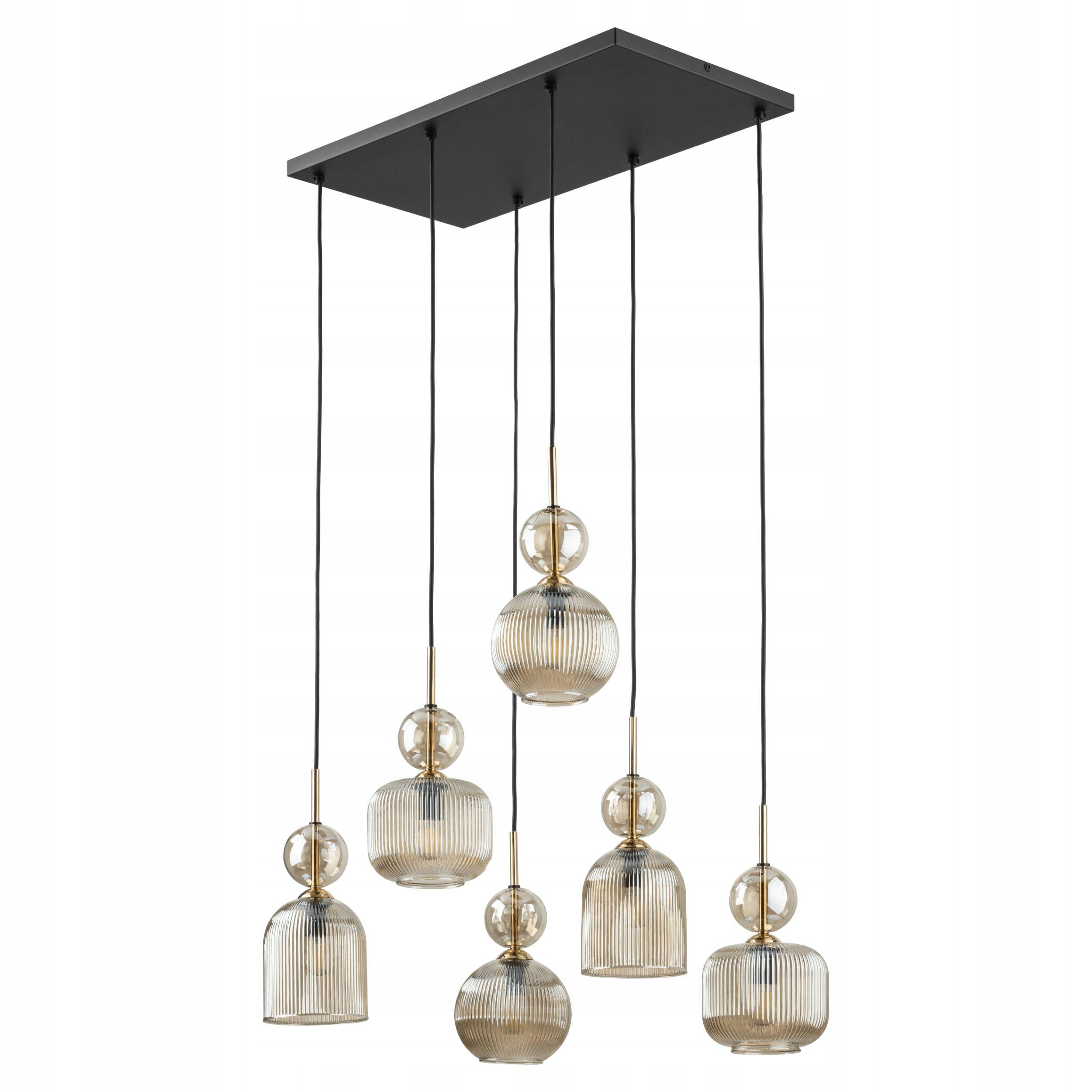 Závesná lampa Sophia čierna tienidlo béžová 6xE14 Elegantný Stropný Dizajn