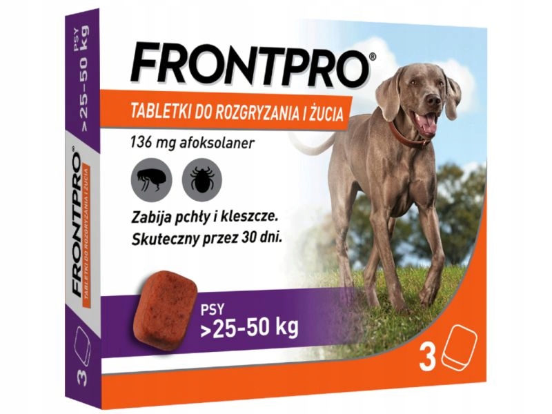 Frontpro Dog XL 25-50KG 136MG 3 tabletki dla psów na pchły kleszcze