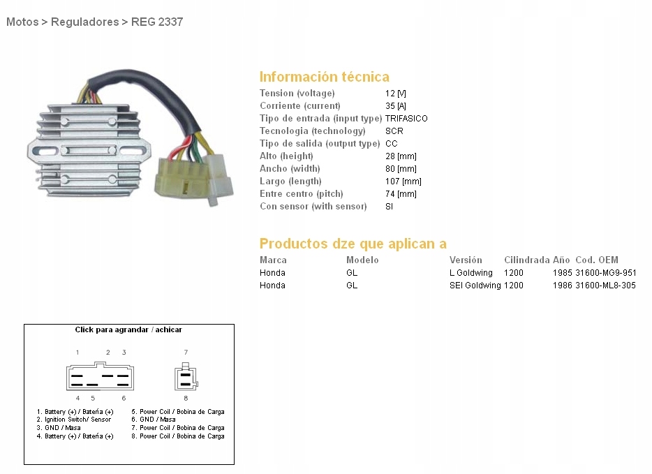 Dze Regulátor Napätia Honda GL1200 Sei 85-87 (vstrekovací) (31600-MG9-951, 3