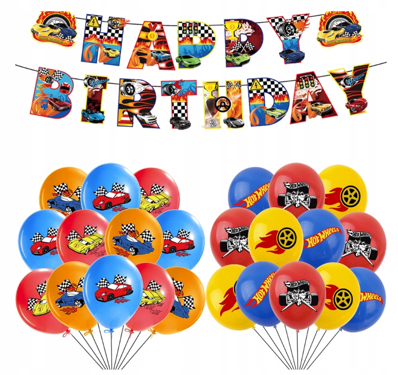 ZESTAW URODZINOWY BALON HOT WHEELS 24 SZT + BANER