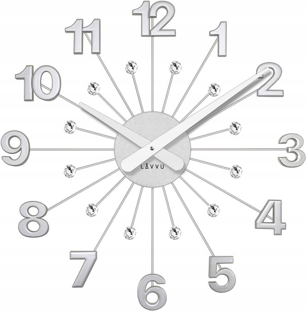 Efektné Veľké Strieborné Nástenné Hodiny S Kryštálikmi Lavvu LCT5010 49 cm