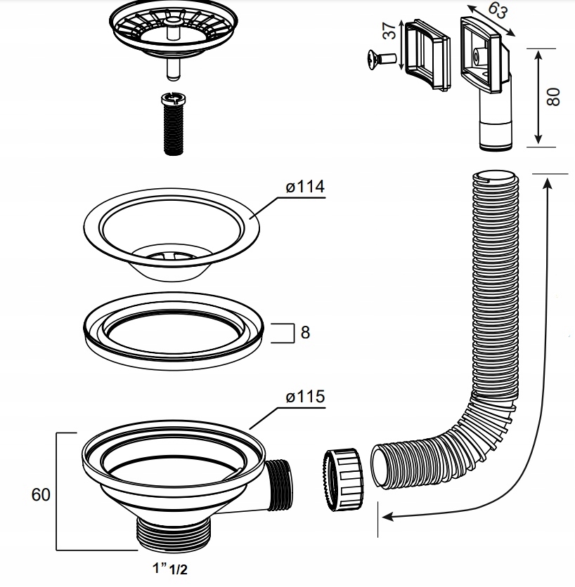 SYFON DO ZLEWU OSZCZĘDZAJĄCY MIEJSCE REGULOWANY DN 40/50 Z SITKIEM 115 MM Rodzaj zlewozmywakowy