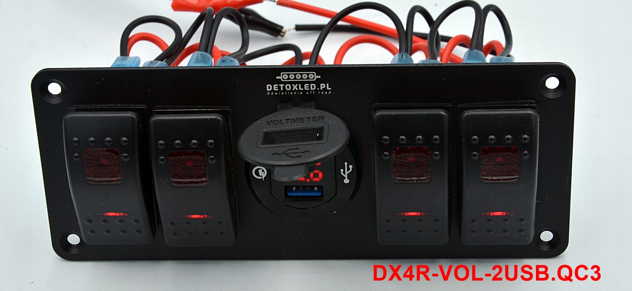 DX4-VOL-2USB.QC3 - Переключатель панель 4 шт. Вольтметр зарядное устройство