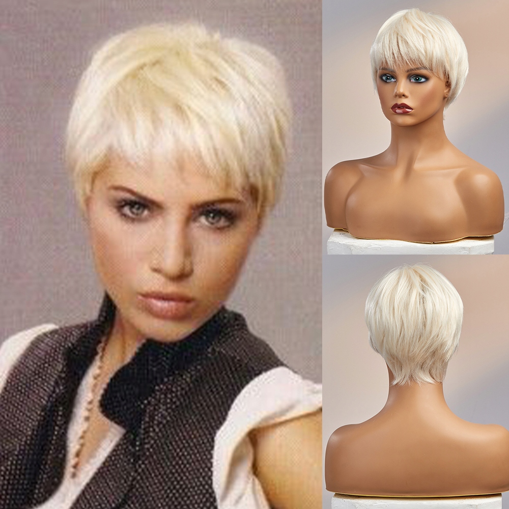 Krátká plavá blond paruka z pravých a umělých vlasů Olana