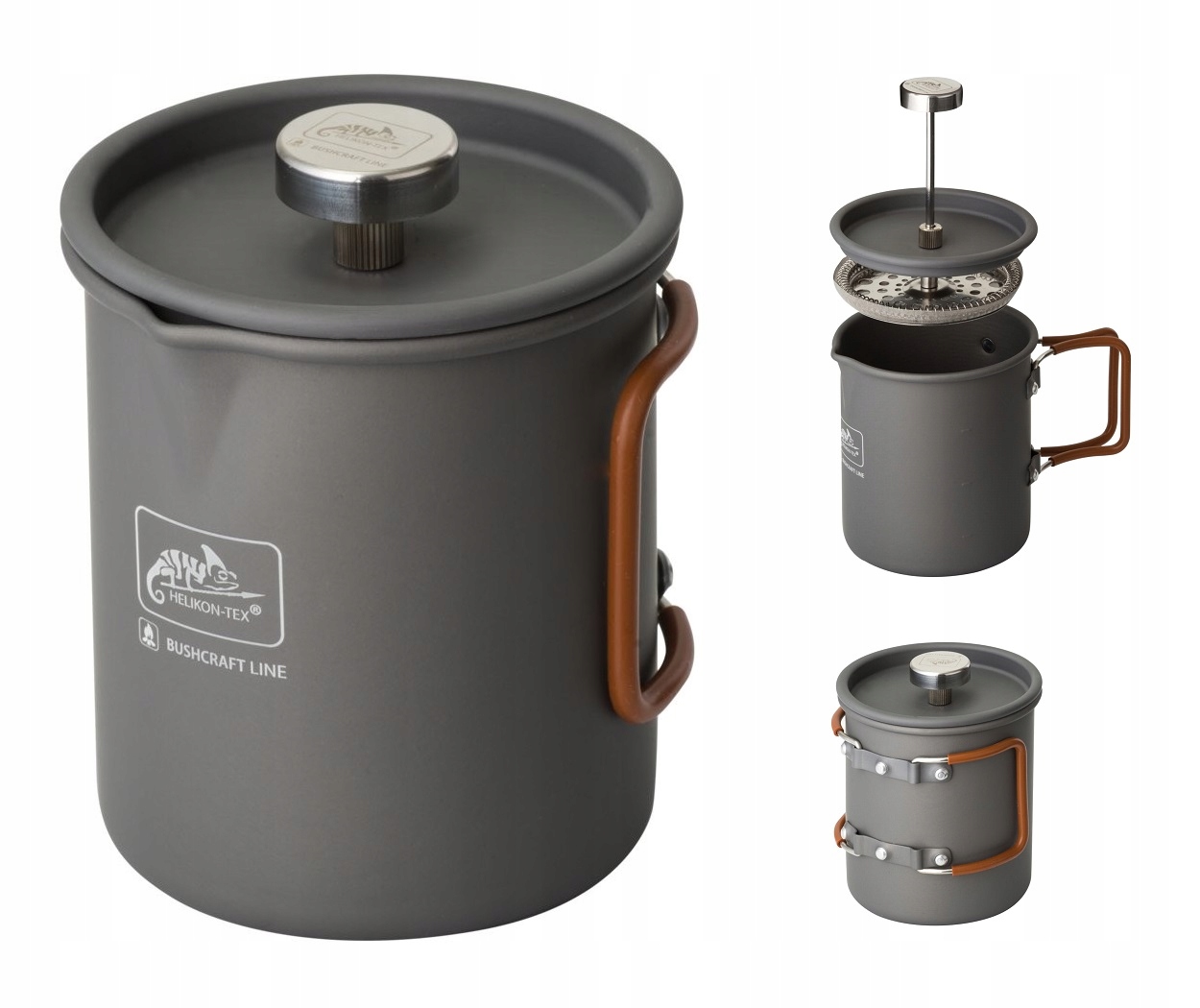 Kubek Turystyczny Aluminiowy Zaparzacz Helikon Camp French Press 0,6L Szary