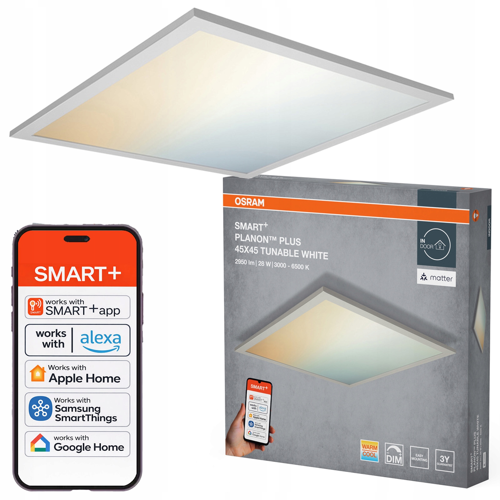 Led panel 28W 2000lm Cct 45x45 cm Smart+ WiFi Matter Planon Osram