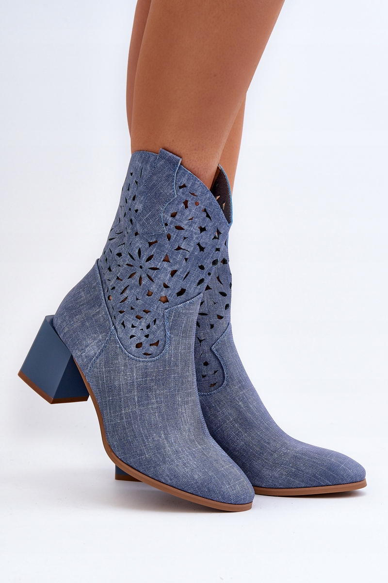 BOTKI DAMSKIE JEANSOWE NA OBCASIE KLOCKU ZAMEK NIEBIESKIE 40 Rozmiar 40