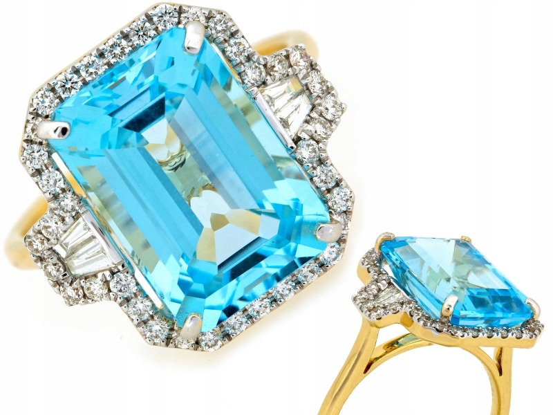 Zlatý prsten 585 14 kt s topazem 9.57 ct a brilianty 0.490 ct 5.58 g R16