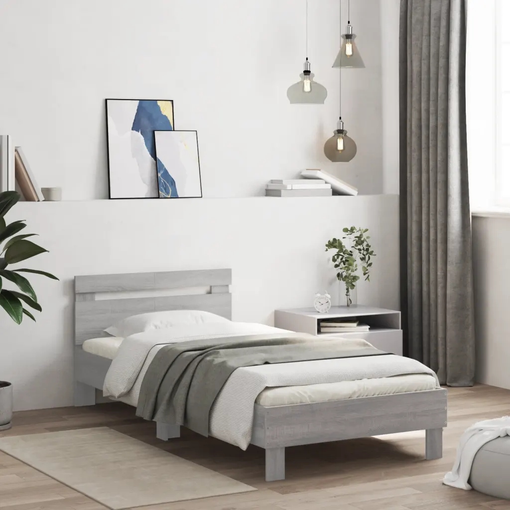 Rám postele s čelem šedý sonoma 100 x 200 cm kompozitní dřevo Šedá 838531