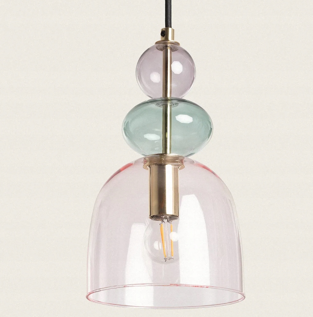 Lampa Wisząca szklana pudrowy róż 1xE14 Baudelaire złoty