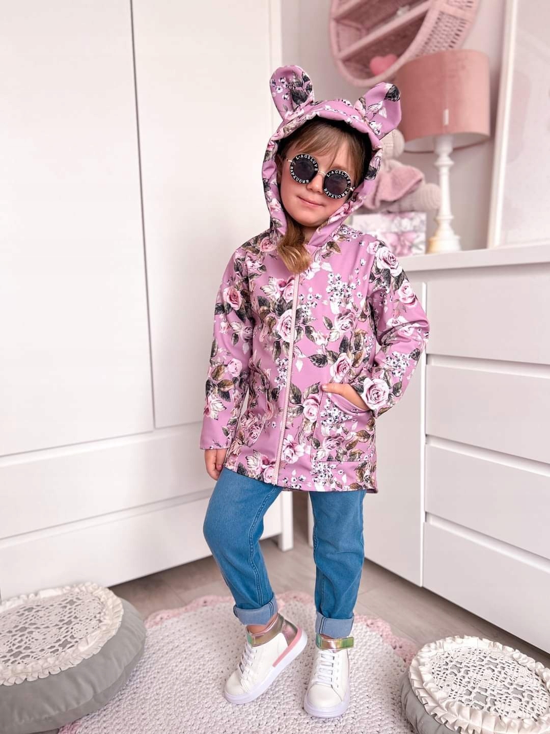 KURTKA DZIEWCZĘCA USZKA PŁASZCZYK SOFTSHELL 104