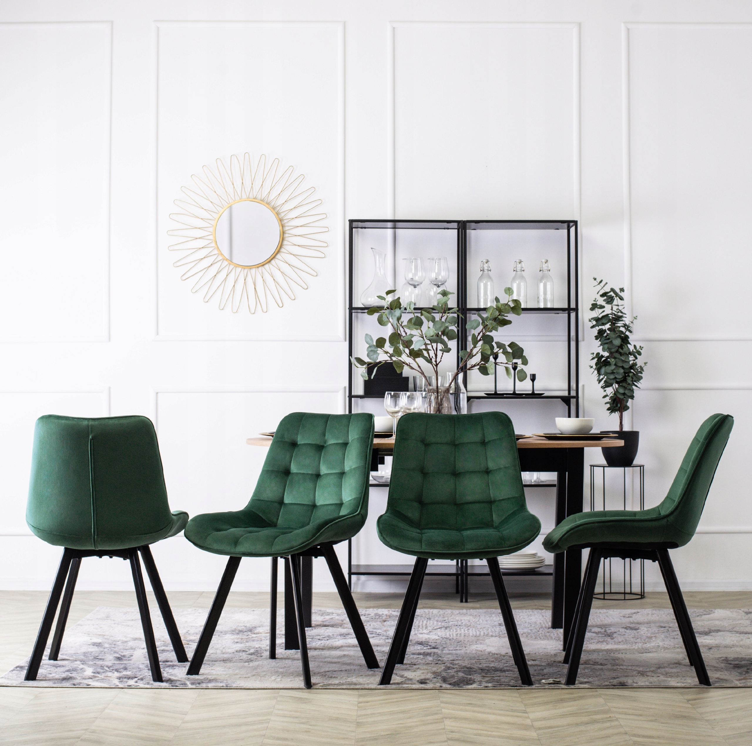 Zestaw Stół Rozkładany Okrągły i 4 Krzesła Welurowe Do Loft Salonu Jadalni Marka MEBEL ELITE