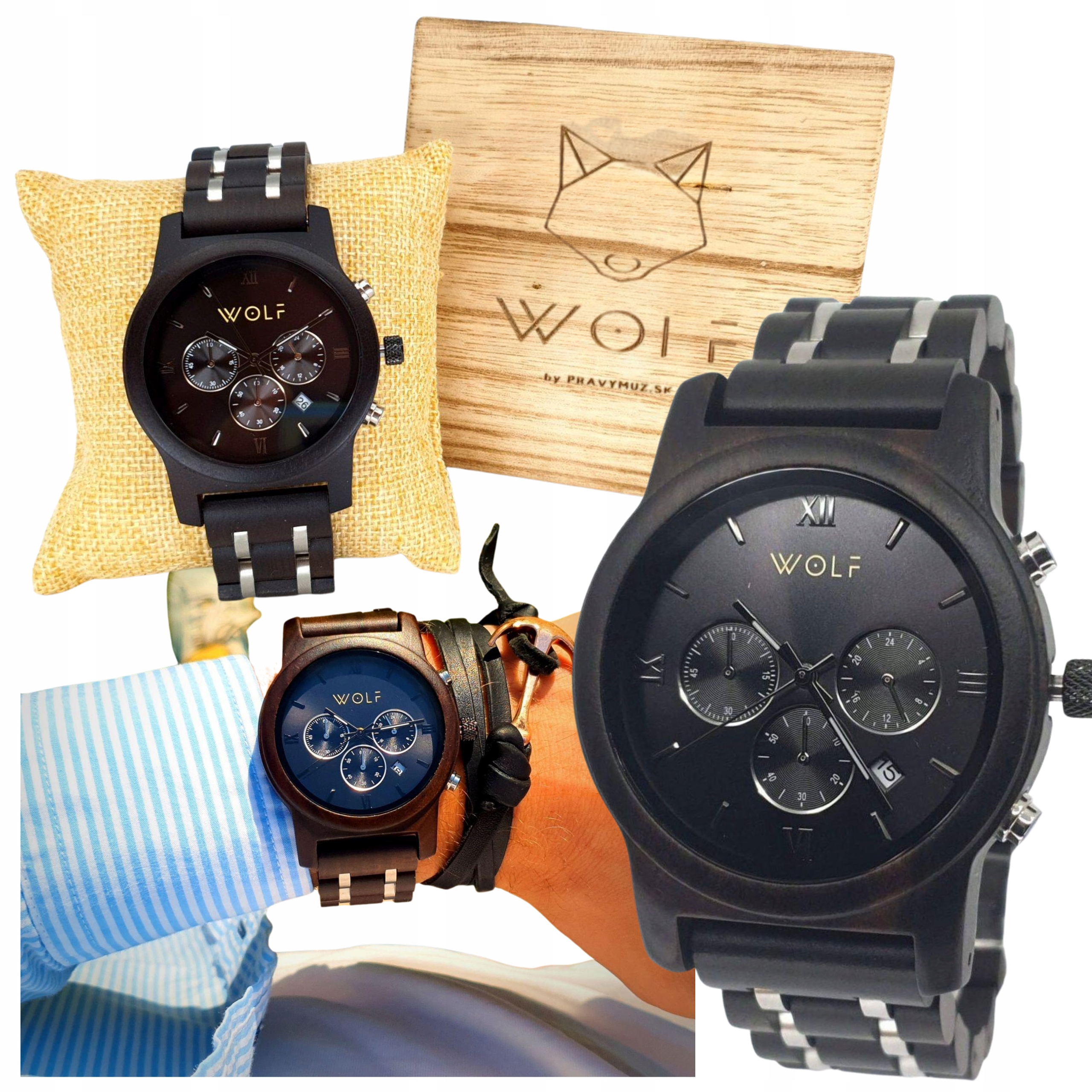 Pánské luxusní hodinky Wolf Terreno s Chronografem Ebenové dřevo