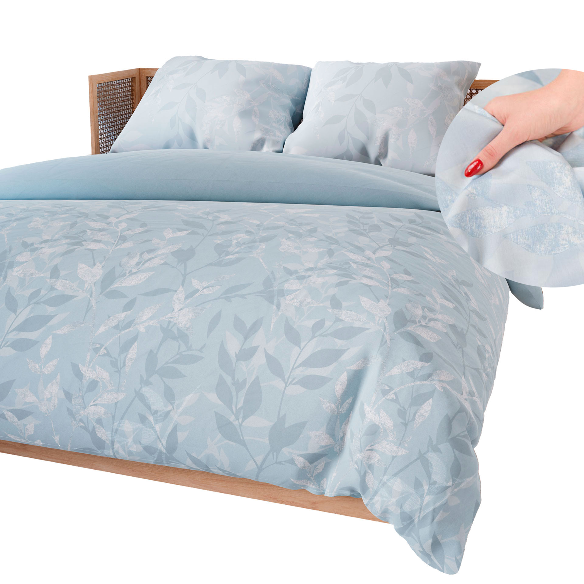 Komplet Pościeli z Bawełny Satynowej Błękitna Na Zamek 160x200 Wzór Boho