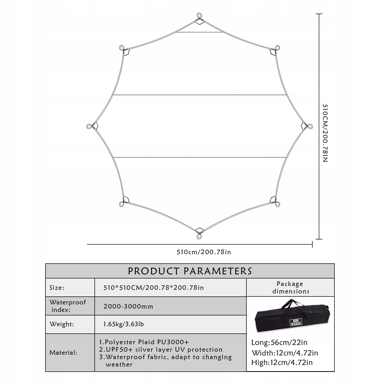 OUTDOOR HÄNGEMATTE Tarp Wodoodporny Namiot Hexagon Camping Mata Survival — miniatura 6