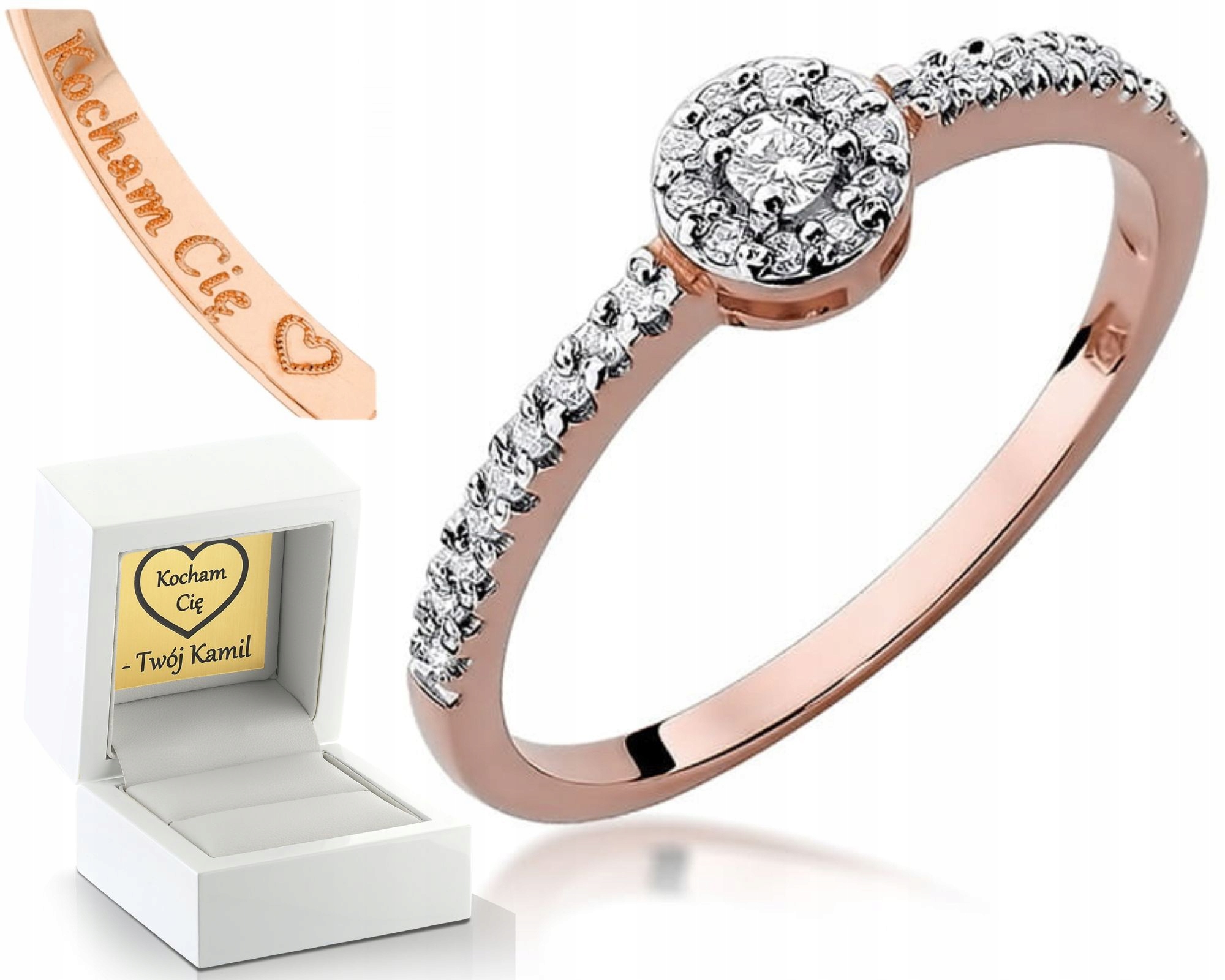 Prstýnek Z Růžového Zlata S Brilianty, Gravírování Pro Ženu