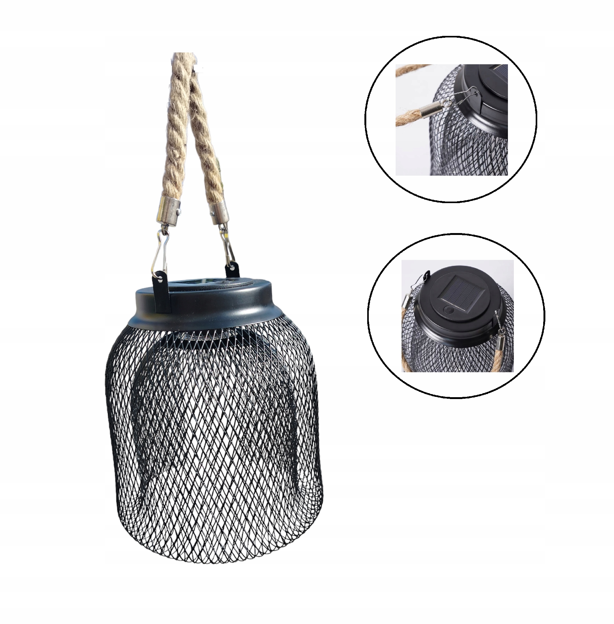 LAMPION METALOWY SOLARNY LAMPA WISZĄCA LAMPKA OGRODOWA LATARNIA CZARNA LED