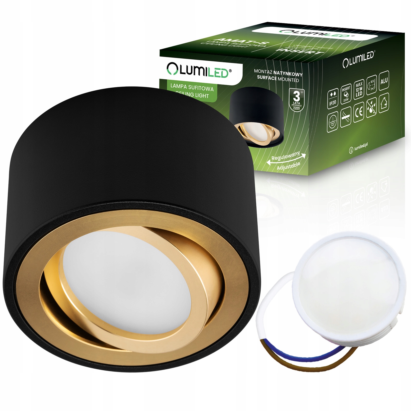 Oprawa Halogenowa Natynkowa 5W Lampa Sufitowa TUBA SPOT LED Ruchoma ZŁOTA
