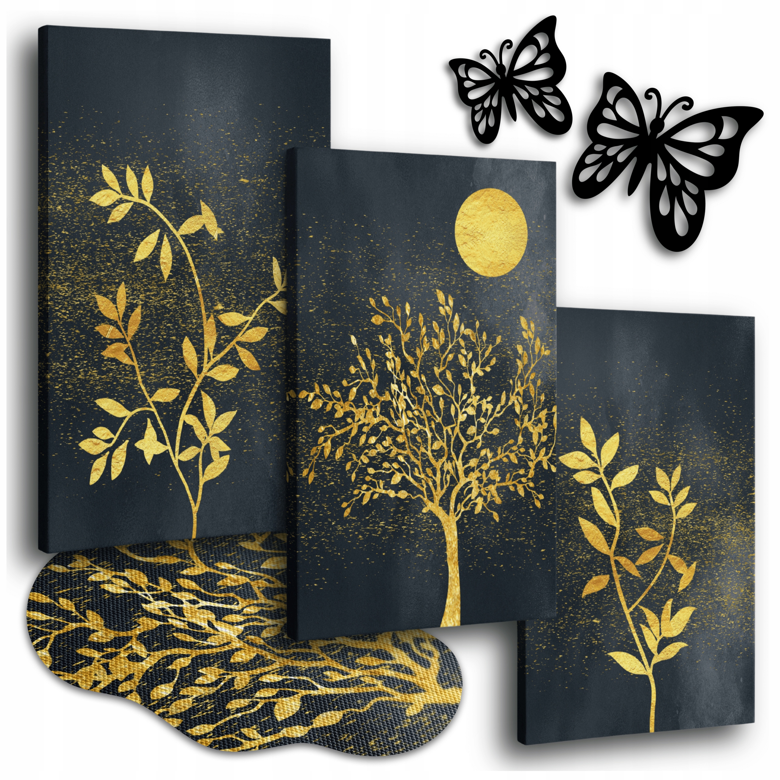 Obraz Na Plátně Stromy 150x70 cm Obrazy Do Obývacího Pokoje Černo Zlaté Listy Velké