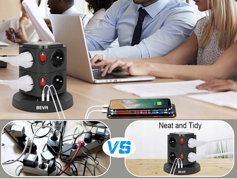 LISTWA PRZEPIĘCIOWA ZASILAJĄCA OCHRONNA 11w1 8 GNIAZDEK + 3 USB LAMPKA LED Długość przewodu 2 m