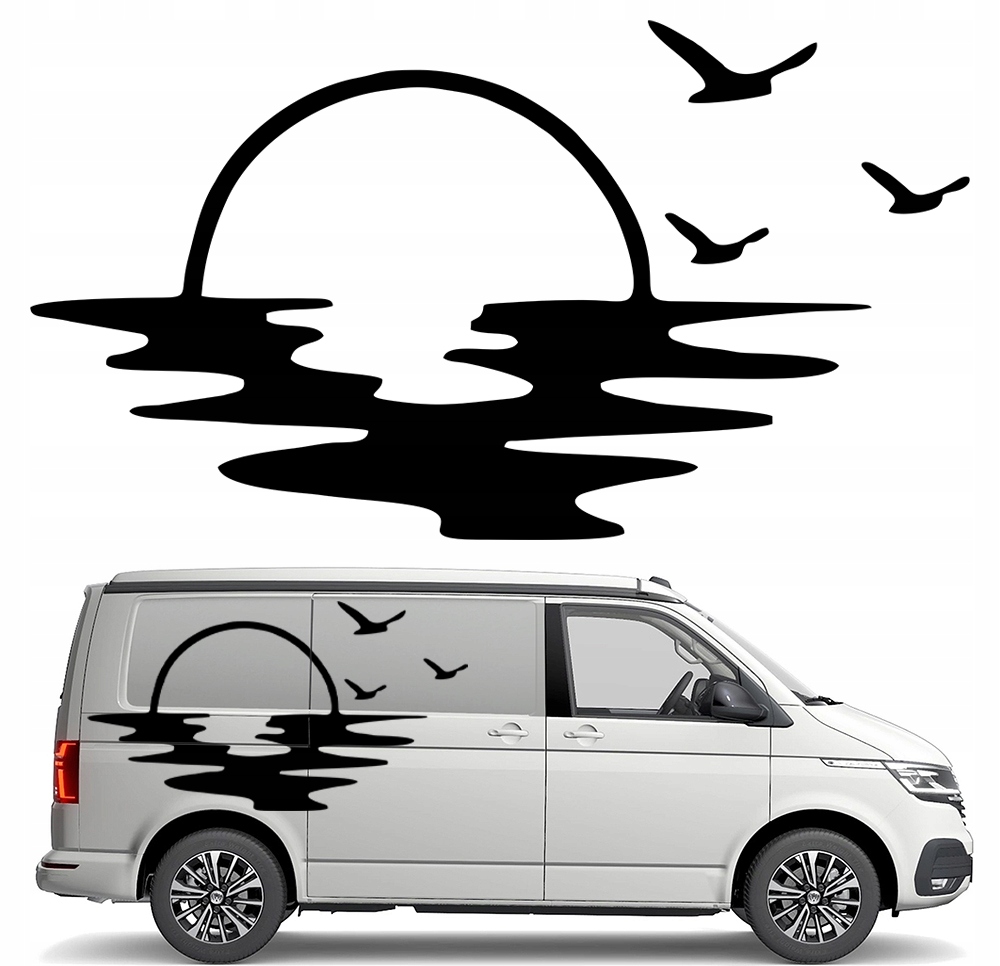 Samolepka na auto Kamper Zapadající Slunce Moře Mewy Západ Sunset 90x163