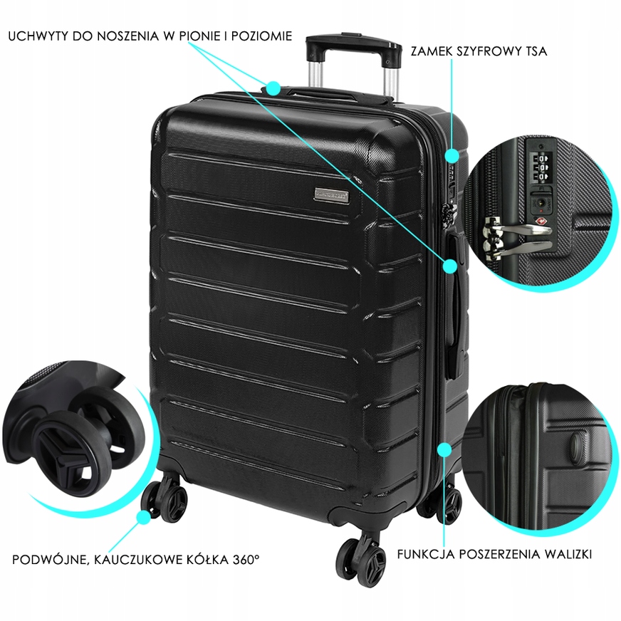 BLACK HORSE FIOLETOWY ZESTAW WALIZKA ŚREDNIA + KUFEREK KOSMETYCZKA Waga produktu z opakowaniem jednostkowym 5.05 kg