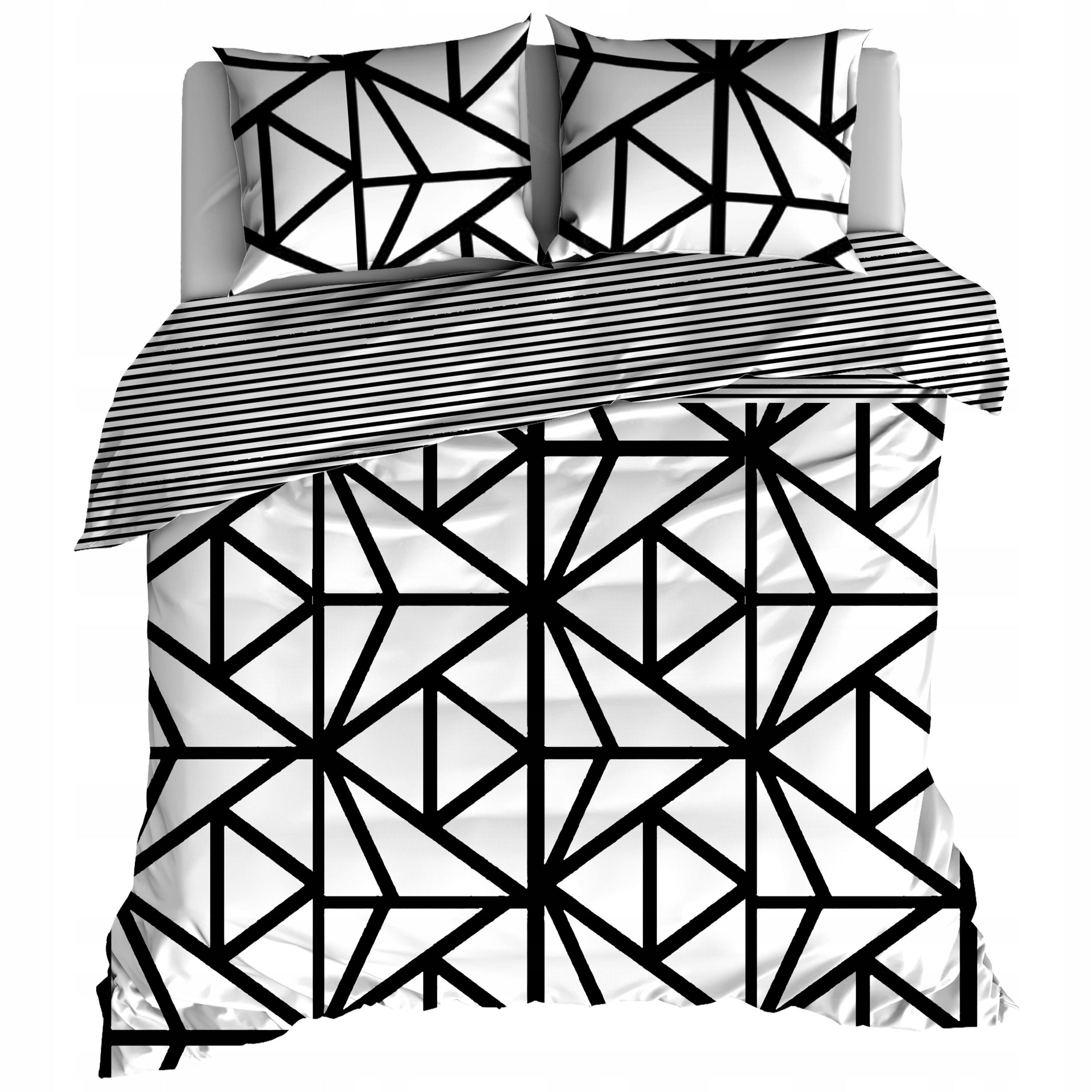 POŚCIEL 180x200 BAWEŁNA 100% CZARNA PAJĘCZYN PASKI