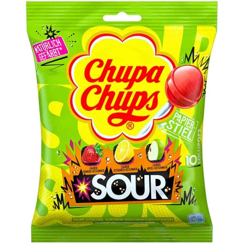 Levně Chupa Chups Sour Lízátka Mix kyselých příchutí Sladkokyselá zábava 120 ks