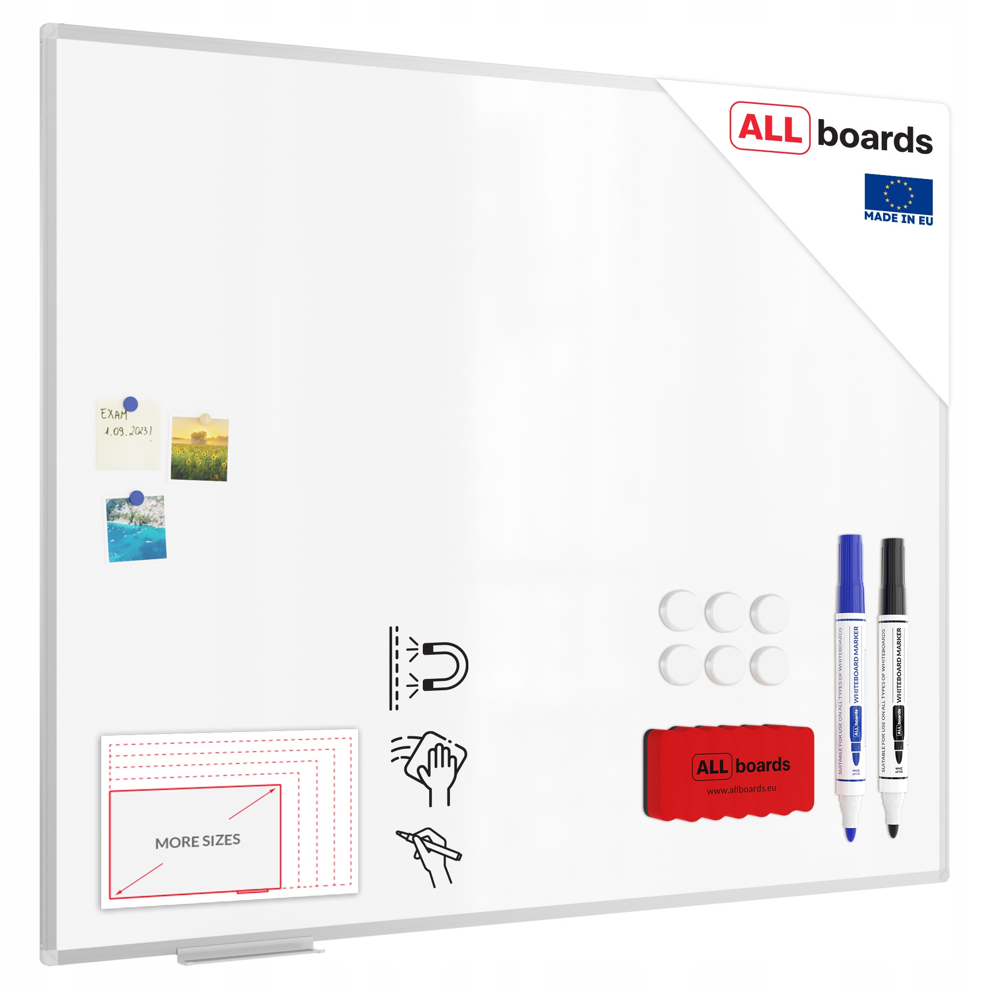 Tablica magnetyczna suchościeralna biała 150x120cm akcesoria