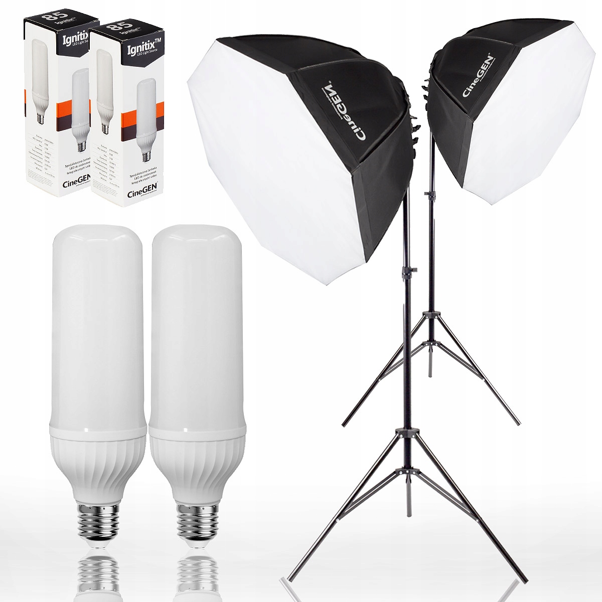 2x Fotografická Lampa Softbox octová žárovka stativ