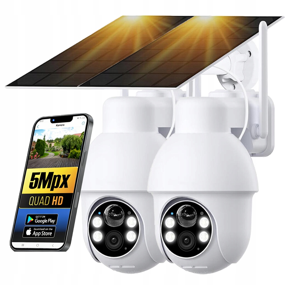 2 kusy Wifi Solární Kamera 5MPX Venkovní Otočná Ip Bezdrátová Ptz
