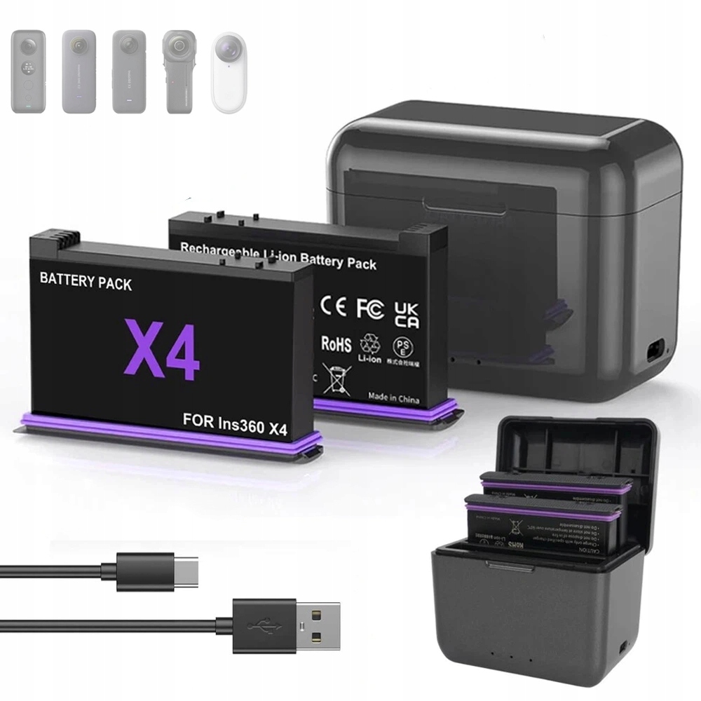 Bateria Zamienna Dla INSTA360 X4 2500MAH Ładowanie Szybkie X2 z etui
