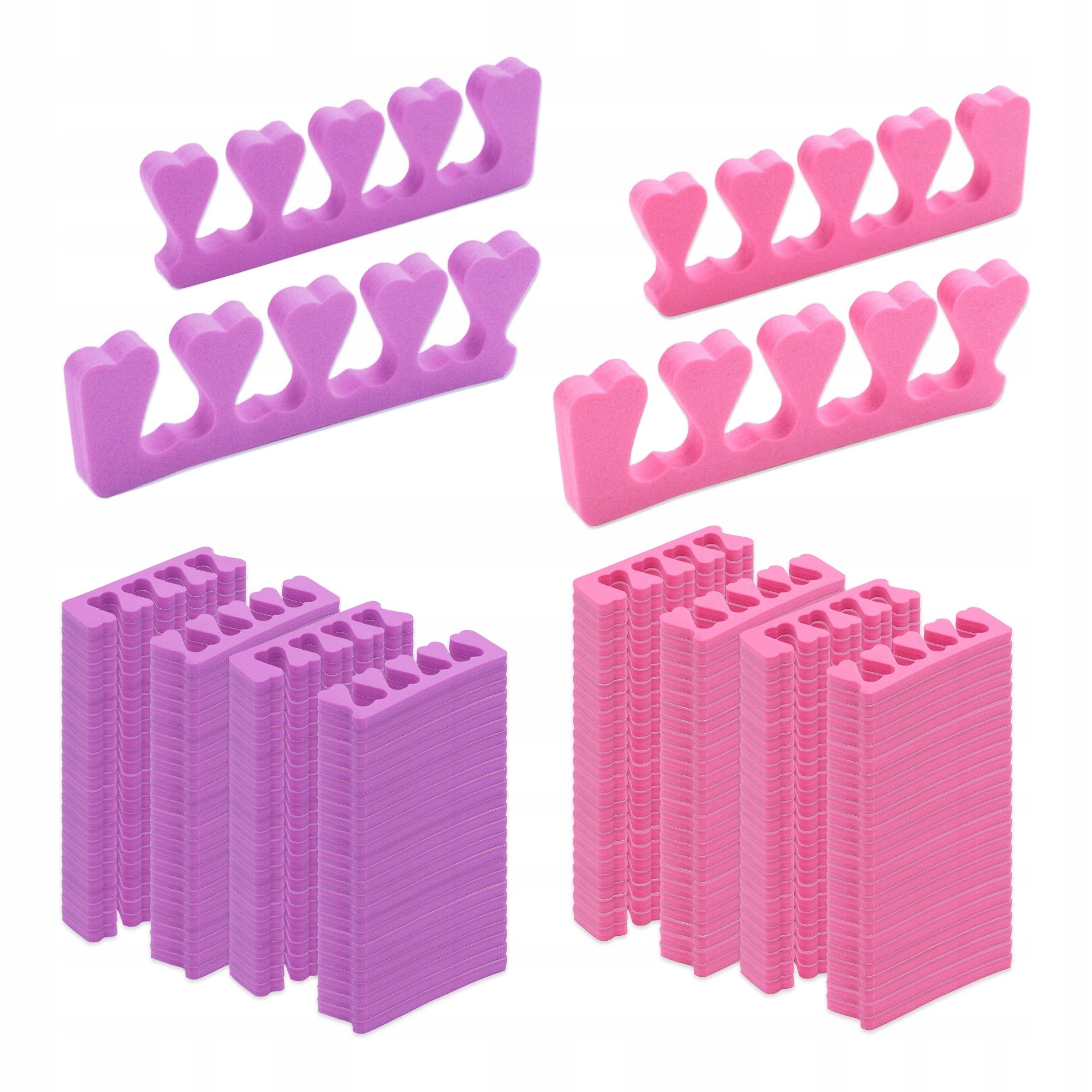 Pěnové separátory na nehty Pedikúra Růžová Fialová Sada 250 párů