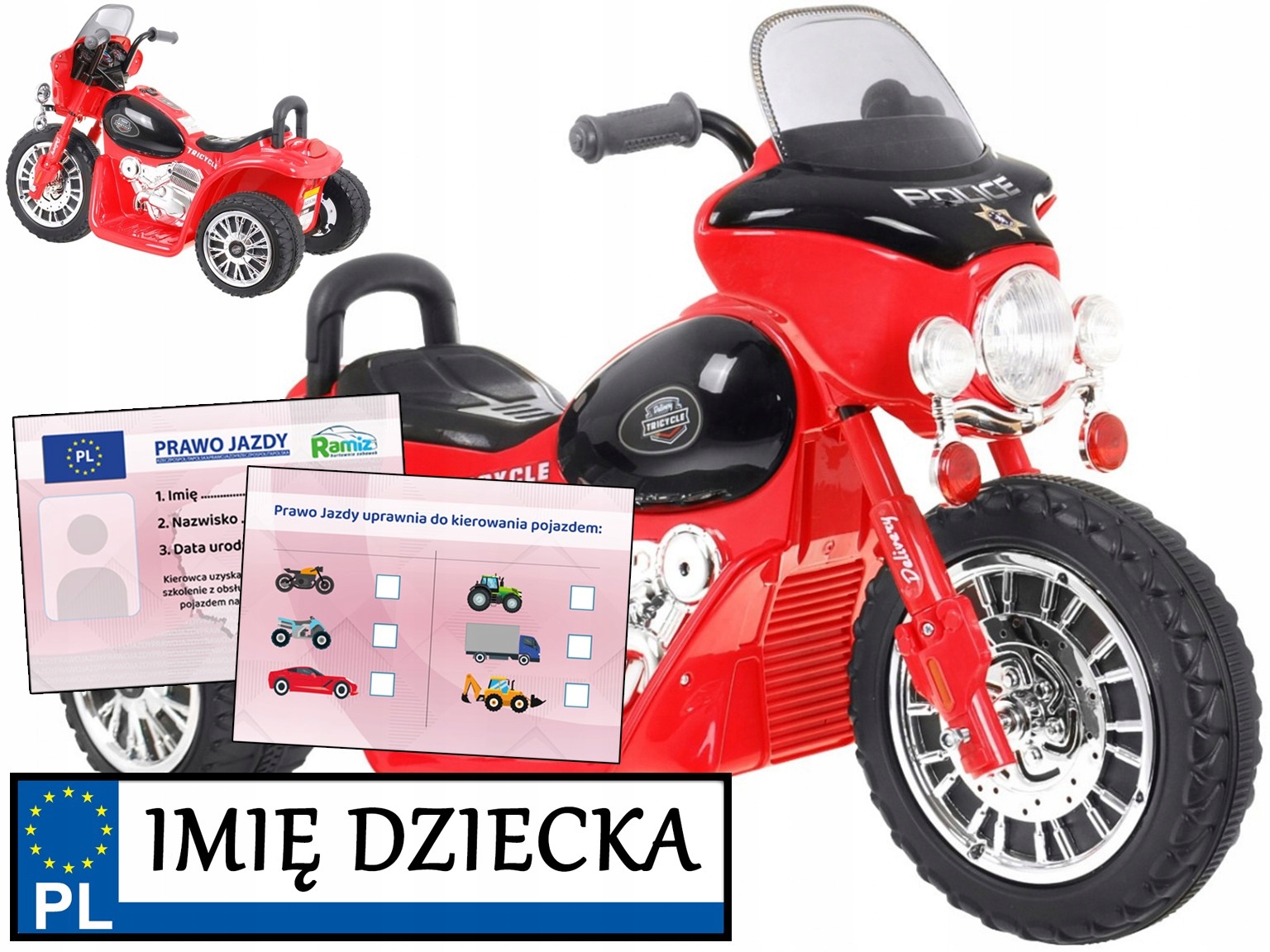 Motorek Na Akumulator dla dzieci Chopper prawo jazdy Tablica Z Imieniem
