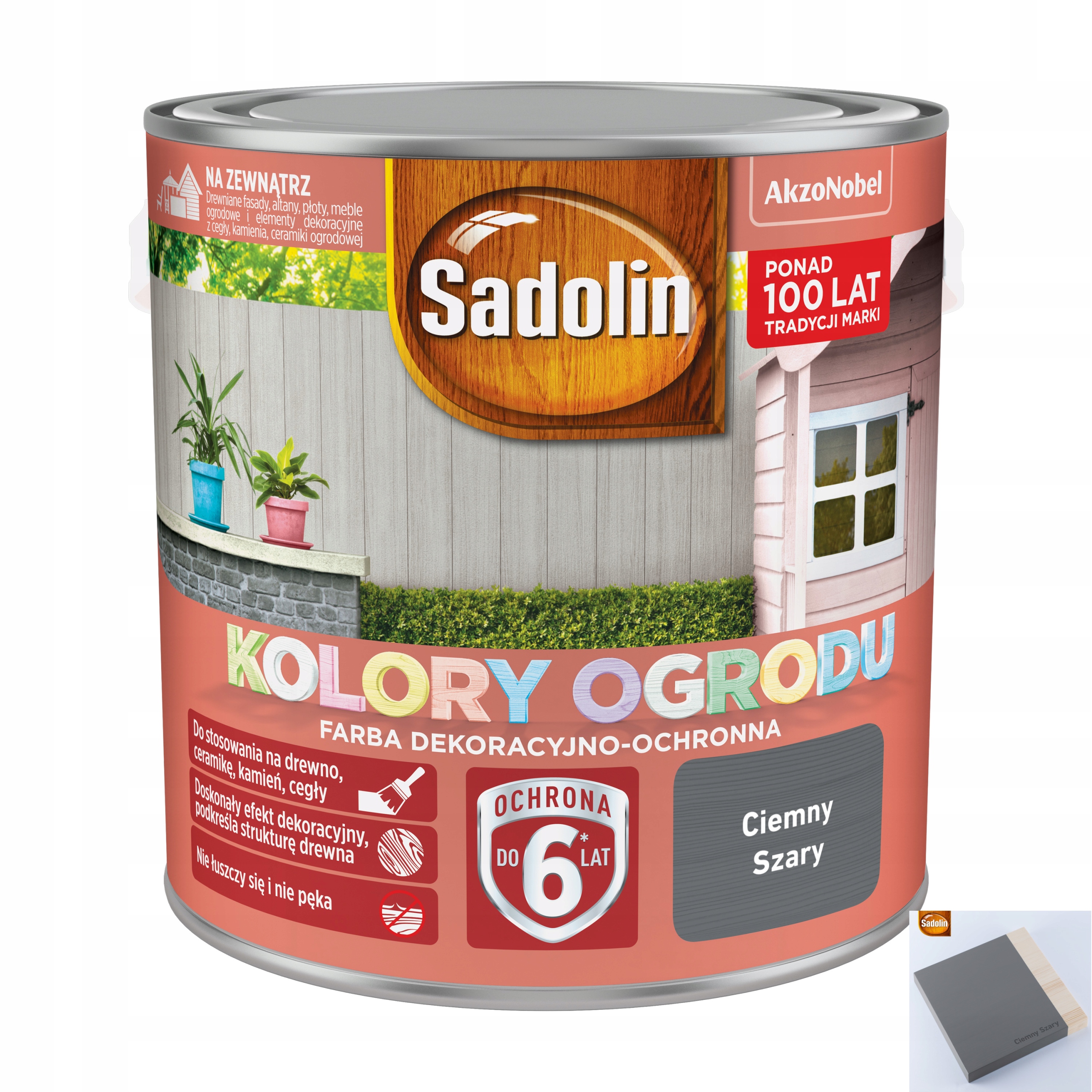 Sadolin Akzo Farba zewnętrzna do drewna Ogrodu Ciemny Szary 2,5L