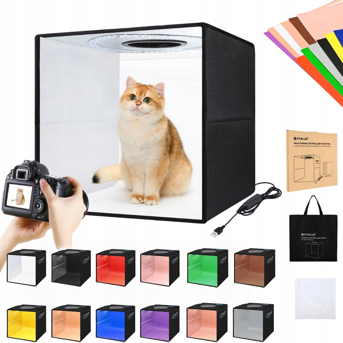 Stan Nestíněný Stůl 40 x 40 x 40 cm Led 11W pro produktovou fotografii