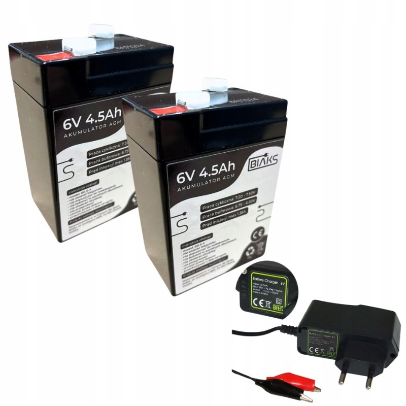 Set 2x Akumulátor Agm 6V 4,5Ah Biaks (rozměr 4Ah 5Ah) nabíječka 6V Pw