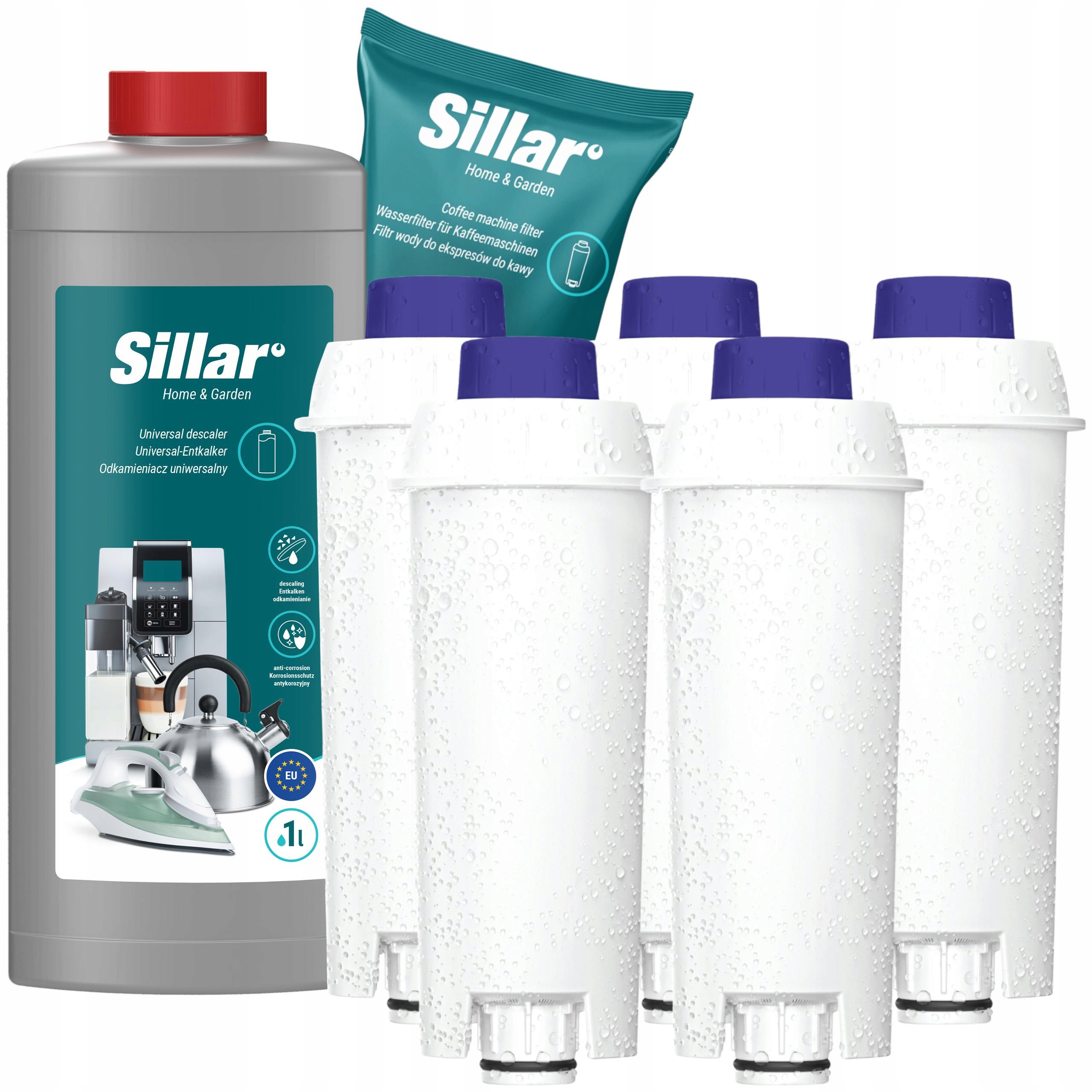 Sillar: 5x filtr do wody do Delonghi Eletta odkamieniacz do ekspresu 1l