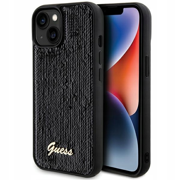 Pouzdro Guess GUHCP14SPSFDGSK pro Apple iPhone 15 14 hardcase Sequin Script Meta