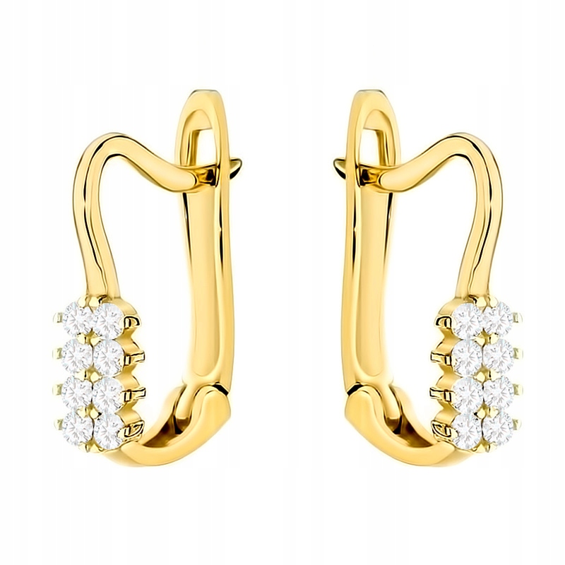 Złote Kolczyki Damskie pr. 585 14k Na Zapięciu Angielskim z Cyrkoniami