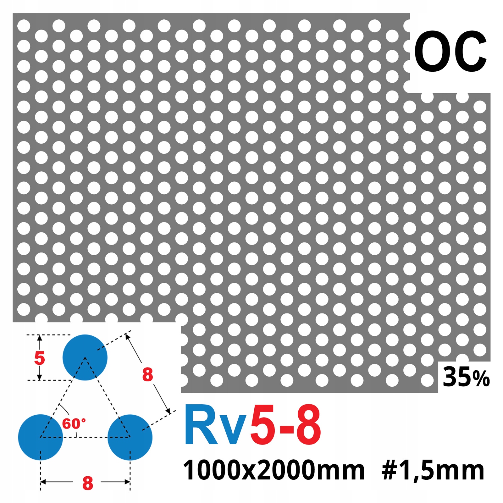 BLACHA PERFOROWANA 1000 x 2000 OC 1,5 mm 5 - 8 Marka Metal-tech
