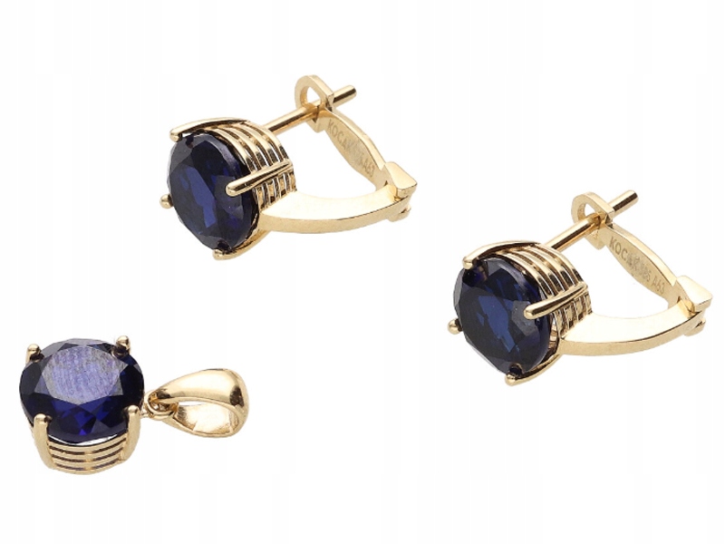 Zlatá souprava šperků 585 zirkony modré moderní sada šperků 14k